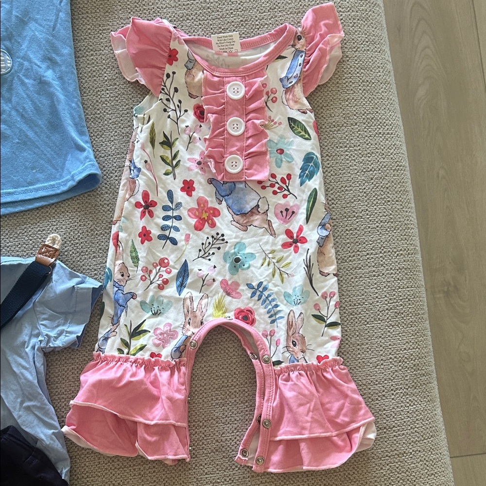 0-3m Easter bunny ruffle jumper with snaps